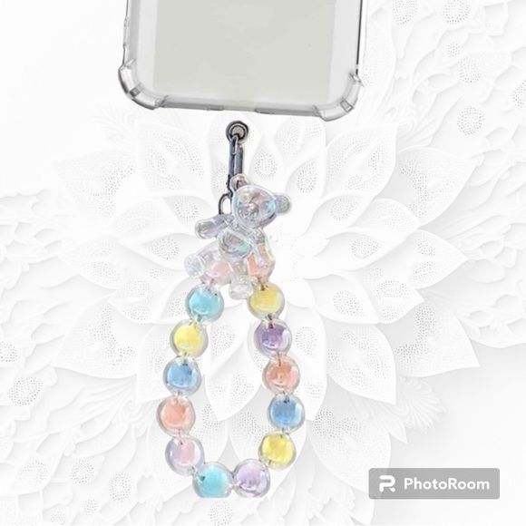 🧸🆕 Beaded Random Color Phone Lanyard with Teddy Bear Charm - Picture 2 of 4